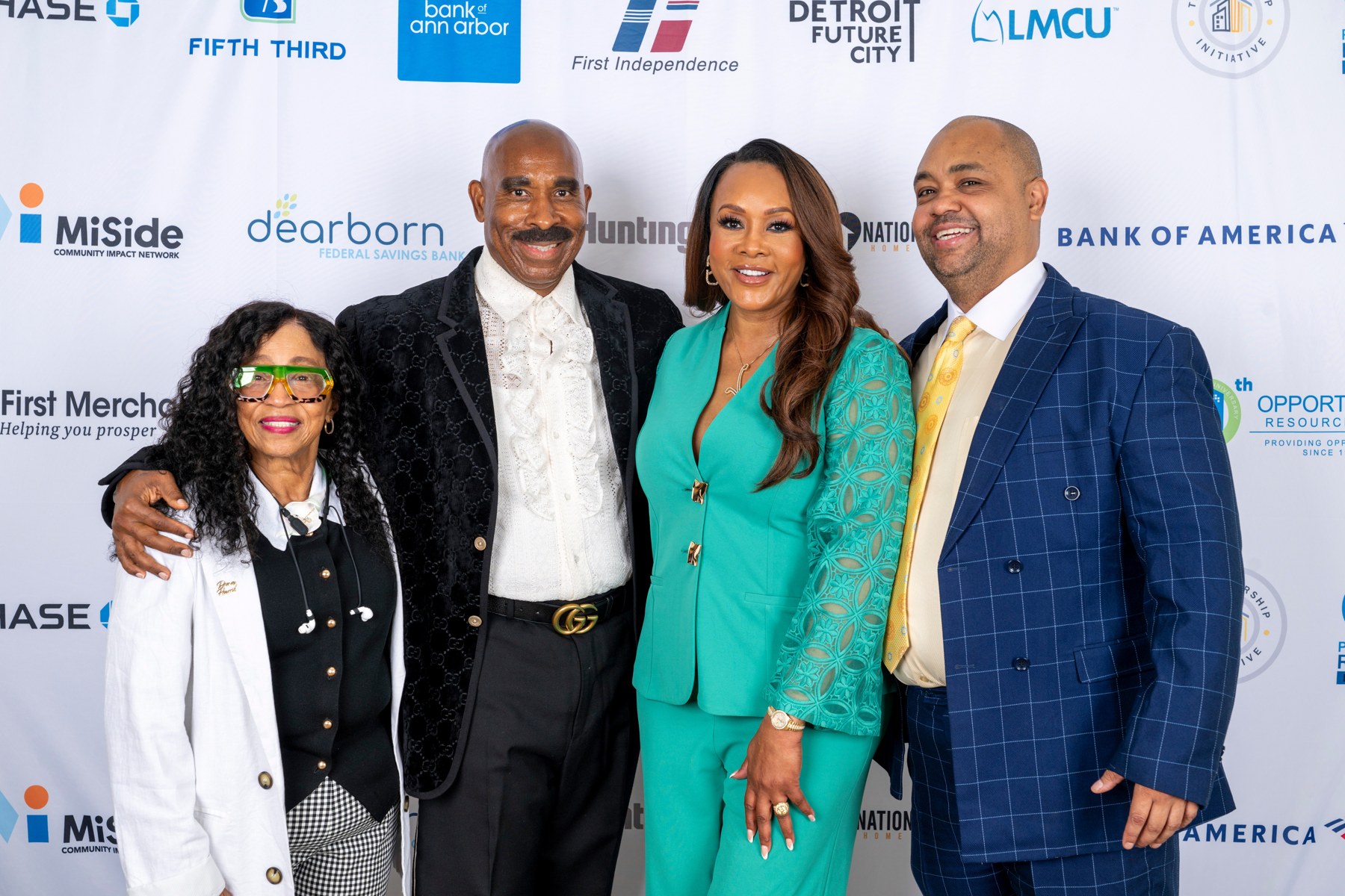 Dina Harris, Founder, National Faith Homebuyers; Rayford Jackson; Vivica Fox; Coleman Young Jr., President Pro Tem, Detroit City Council.